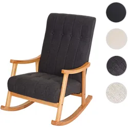 Schaukelstuhl HWC-K10, Schaukelsessel Schwingstuhl Relaxsessel FSC® ~ Stoff/Textil dunkelgrau, Gestell braun
