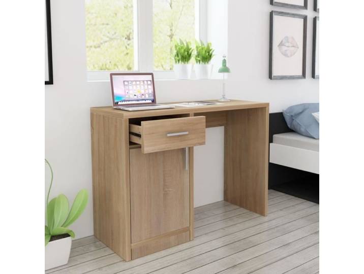 Bureau avec tiroir et placard - P74 - Chene - Marron - 1 tiroir(s) - Adulte