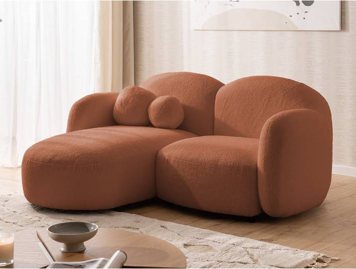 S-Style Möbel Ecksofa Nuvola aus Bouclé-Stoff mit abgerundetem Design und hohem Sitzkomfort, mit Wellenfederung