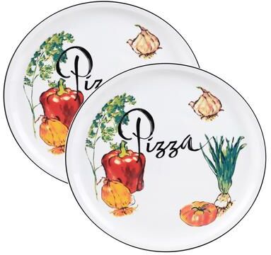 "Lorren Home Trends 2 Piece Round 12"" Pizza-Serving Platters, Vegetable Design"