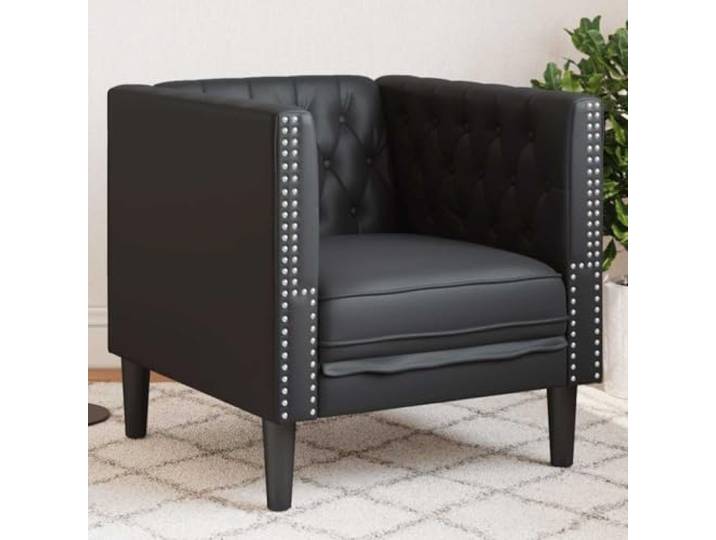 HEFZGDB Chesterfield-Sessel Schwarz Kunstleder Polsterstuhl mit Knopfheftung, Bequemer Clubsessel für Wohnzimmer und Büro, Langlebiger Kunstleder Sitzmöbel mit Stabilen Stützbeinen,
