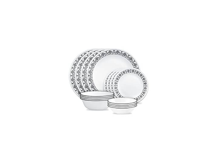 Corelle Cusco 16-teiliges Geschirr-Set, 8 Teller, 8 Schalen, splitter- und bruchfest, Speiseteller und Speiseschüsseln, Corelleware Teller, Weiß