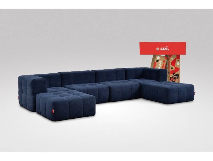 6-tlg. Modulsofa Blau – 2 Eckteile, 2 Mittelteile, 2 Hocker