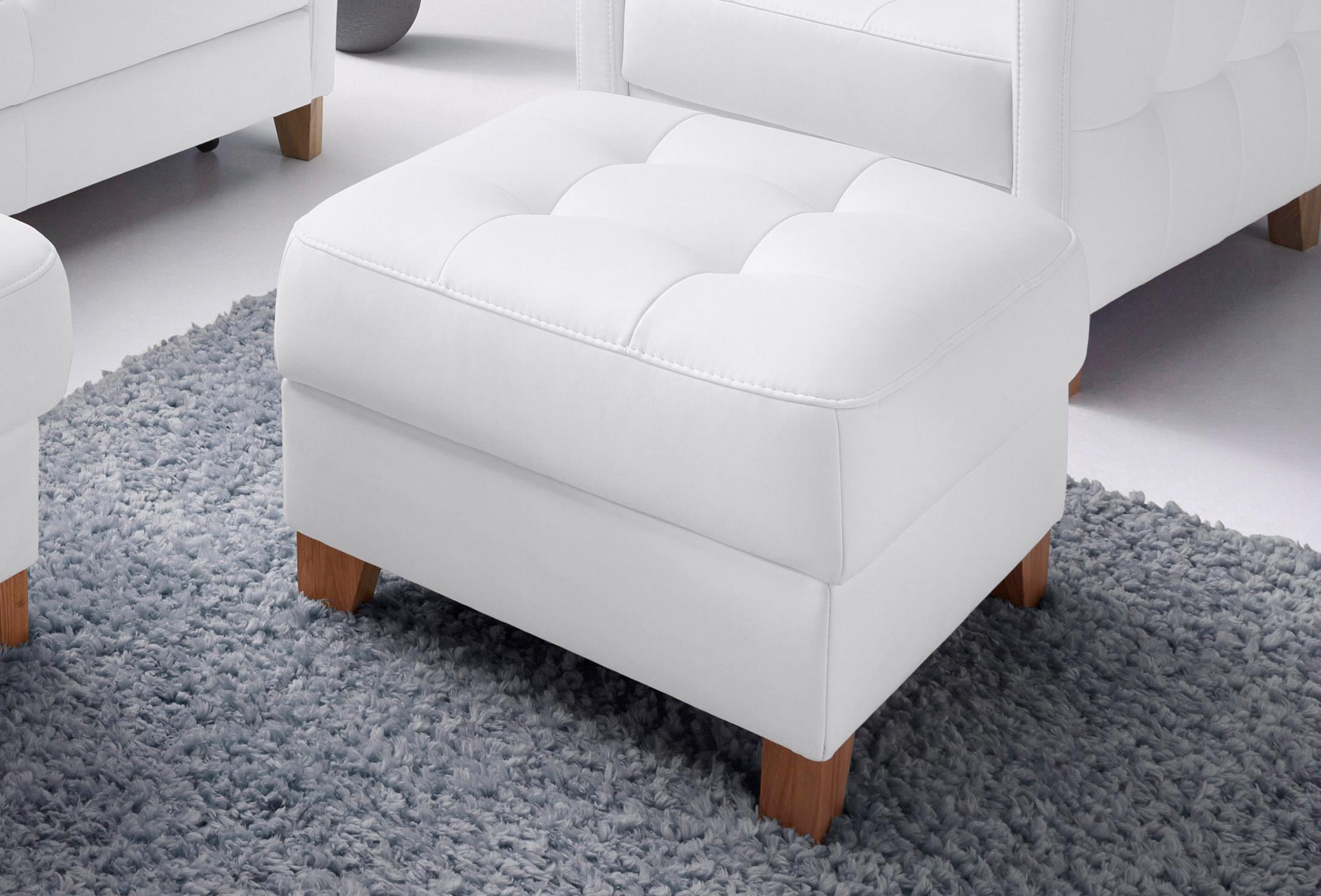 Hocker EXXPO - SOFA FASHION "Elio bequemer Sitzkomfort und aufwendiger Detailverarbeitung", weiss (alpine weiß), B:70cm H:45cm T:70cm, Luxus-Kunstleder;NaturLEDER (echtes Rindsleder) in Sitz und Rücken. Korpus in passendem Kunstleder SOFTLUX bezogen, Hock