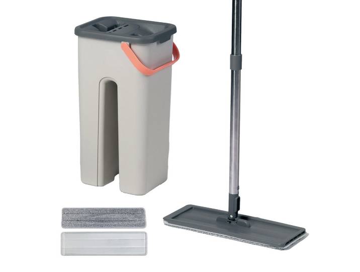 Relaxdays Flachmopp-Set Anthrazit Grau Coral 2-Kammern Wringfunktion 2er-Set Mikrofaser-Pads, Mehrfarbig, Kunststoff, Metall, Textil, 19.5x35x16.5 cm, Haushalt & Reinigung, Reinigung, Besen & Bürsten