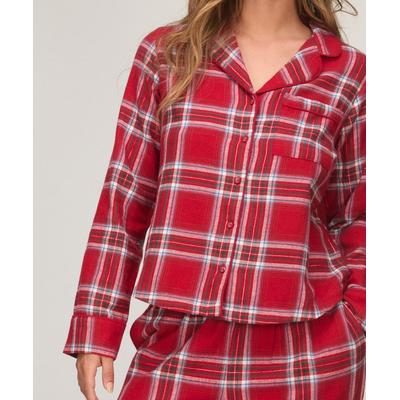 Pyjama HUNKEMÖLLER "Flannel Pyjama Top", Damen, Gr. S, rot, 100% Baumwolle, Homewear-Sets Pyjama