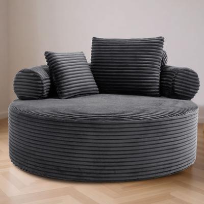 Loedds Round Memory Foam Sofa Bed with Curved Backrest and 3 Pillows
