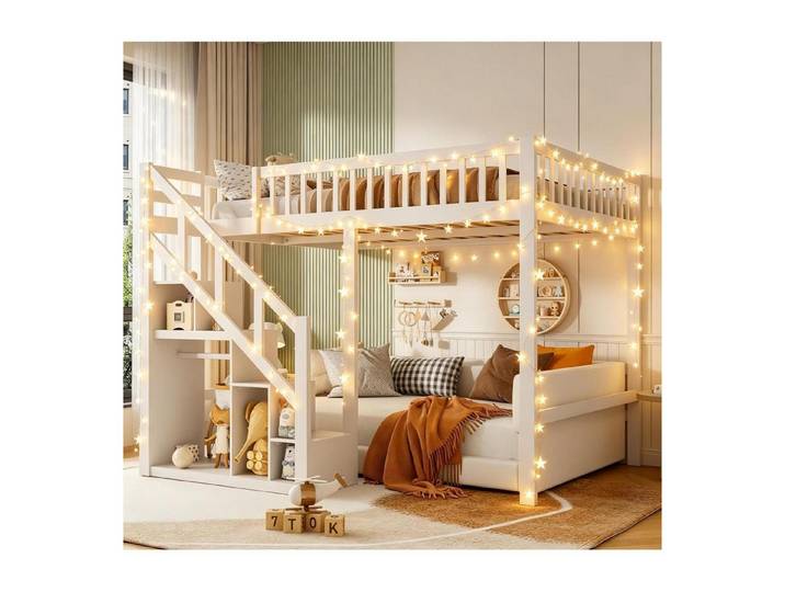 LuxusKollektion Kinderbett Hochbett 140x200 mit Treppe