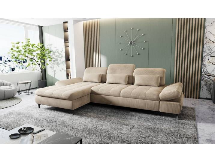 Hygger Möbelhaus Ecksofa Nola L-Form, Schlaffunktion & Bettkasten, Sitztiefenverstellung, B × T: 300 × 170 cm, Wellenunterfederung, kostenlose Lieferung inkl. Montage