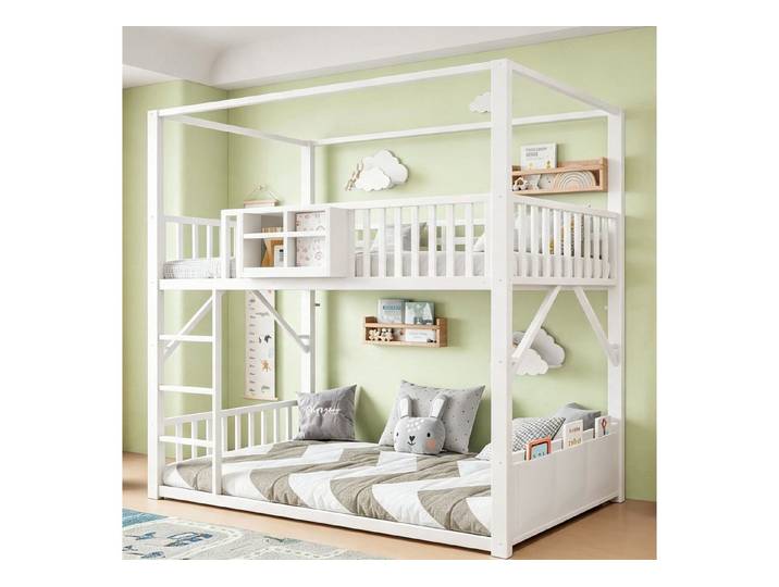 Celya Etagenbett Metall-Kinderetagenbett 90 x 200 cm mit Dachkonstruktion (ohne Matratze, platzsparendes bettgestell)