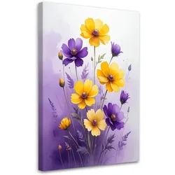 BILD auf Leinwand, Gelb violette botanische Blumen