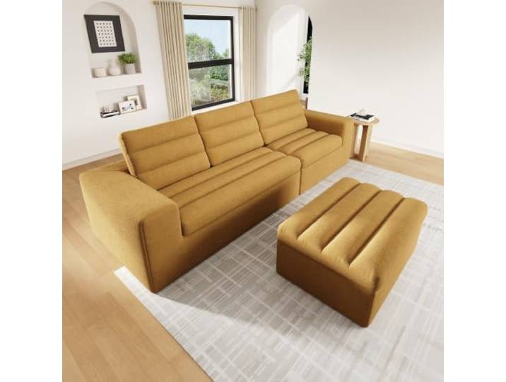 BXEYXE Modulares L-förmiges Ecksofa,rahmenloses Design,Wolkensofa,frei kombinierbar,ideal für Wohnzimmer und Apartments,kein Aufbau nötig,Chenille-Gewebe,orange.