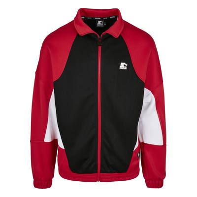 Trainingsjacke STARTER BLACK LABEL "Starter Black Label Herren Starter Laser Track Jacket", Herren, Gr. S, rot (schwarz, cityrot, weiß), 100% Polyester, mehrfarbig, loose fit, amerikanischer Ausschnitt, Jacken Trainingsjacke