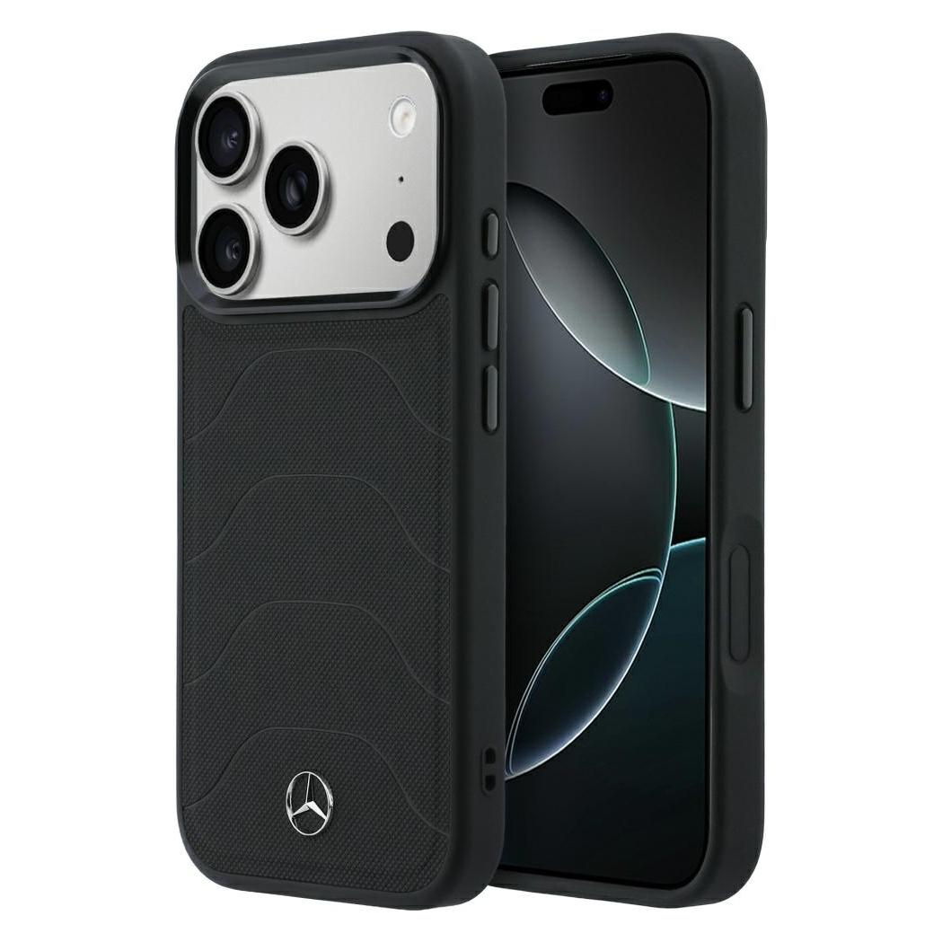 Mercedes Case Leather Mesh with Bow Line MagSafe for iPhone 18 Pro / 17 Pro black (Apple iPhone 17 Pro, Apple iPhone 18 Pro) (Mer008871)