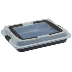 Relaxdays Backblech mit Deckel, 3in1 Kuchen Transportbox, BxT 40,5x32,5 cm, hoher Rand, Kuchenblech rechteckig, schwarz