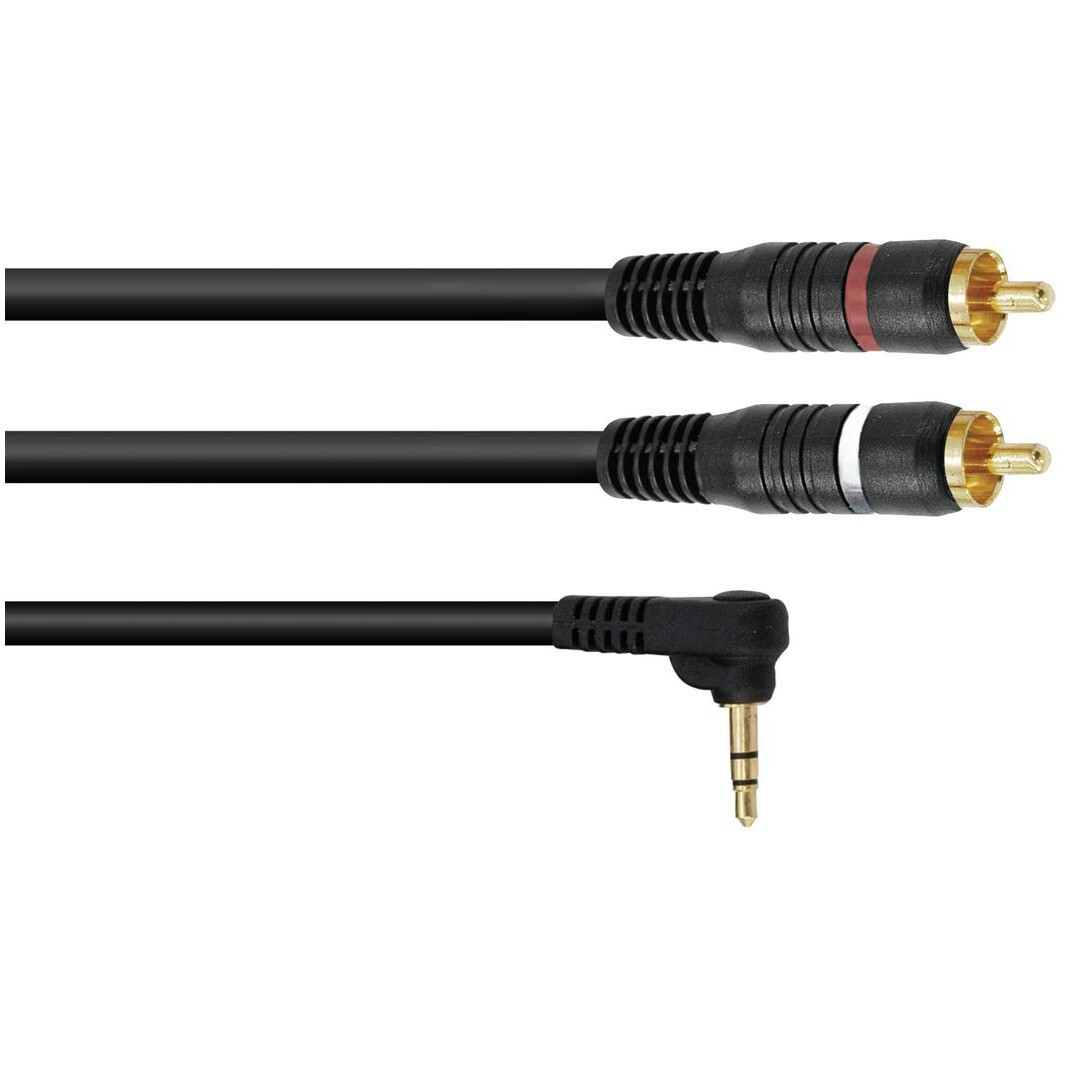 Omnitronic Adapterkabel 3,5 mm jack naar 2x RCA tulp, 3 meter, zwart (30225012)