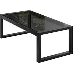 GARTENTISCH Stella mit gehärtetem Glas und Metallbeinen, 110 cm, Schwarz