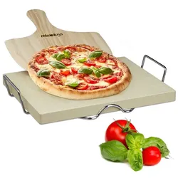 Relaxdays Pizzastein Set 3 cm Hellbraun,Silber