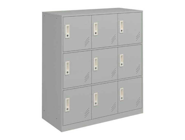 Casier métallique avec 9 portes 100 x 90 x 40 cm acier laqué gris clair