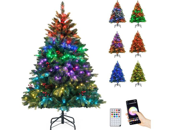 COSTWAY Künstlicher Weihnachtsbaum 150cm mit 250 APP-gesteuerte RGB-Lichter, PE- & PVC-Zweigspitzen & Fernbedienung, Tannenbaum Christbaum Weihnachten