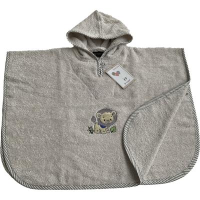 Badeponcho ROSS "KIDSLINE", silber (silbergrau), L:70cm, Baumwolle, Hausmäntel, 100 % Baumwolle, Kapuze, Stickerei