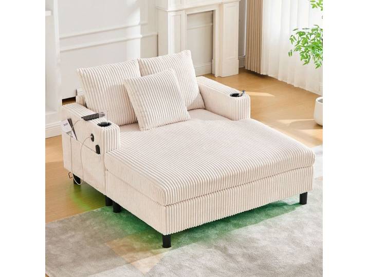 Fauteuil-chaise longue spacieux et moelleux avec porte-gobelets latéraux Fauteuil-chaise a ports USB et LED intégré