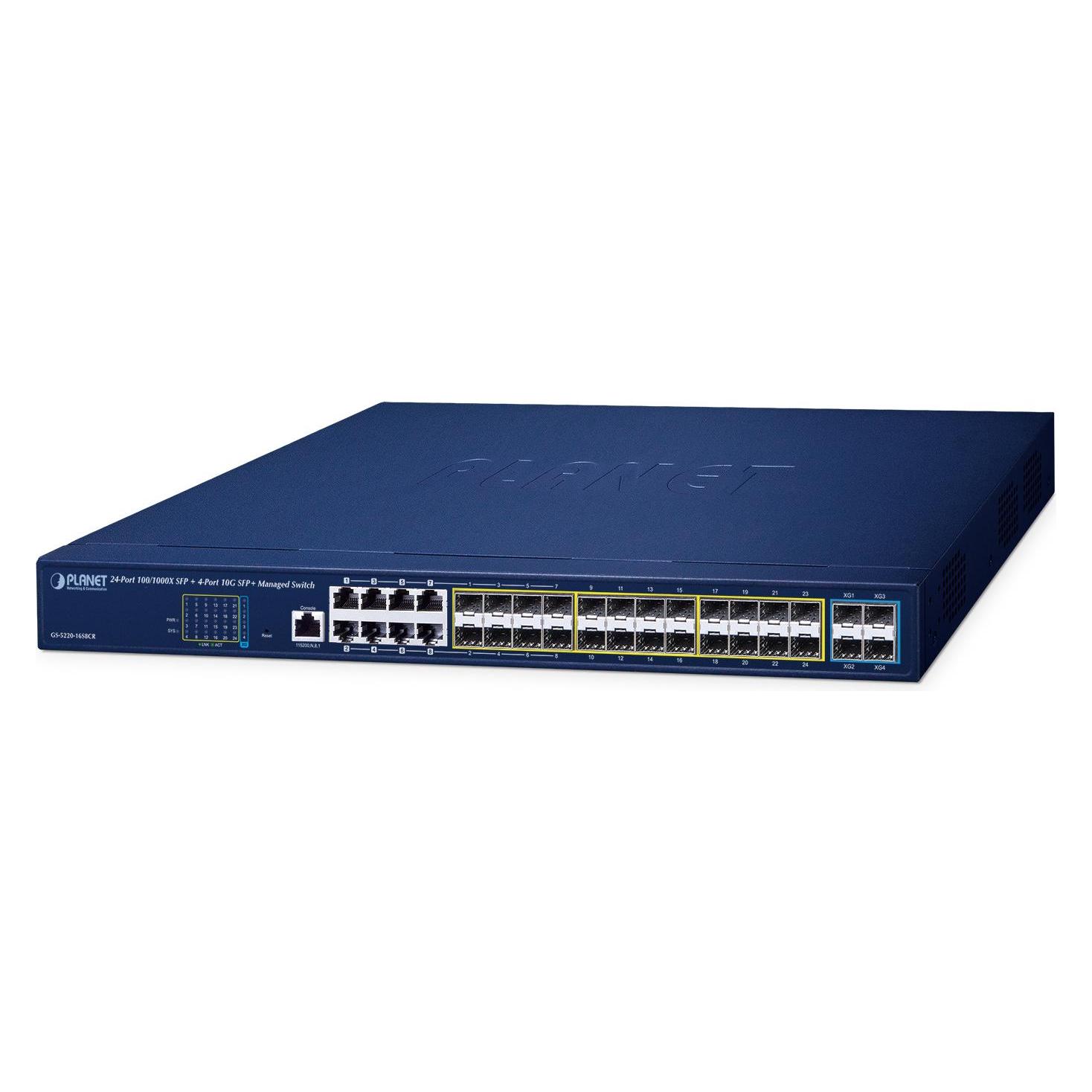 Planet L2+/L4 24-Port 100/1000X SFP 8 Shared TP Managed Switches Static Routing IPv4/IPv6 W/ 48V Redunda... (24 Ports) (GS-5220-16S8CR)