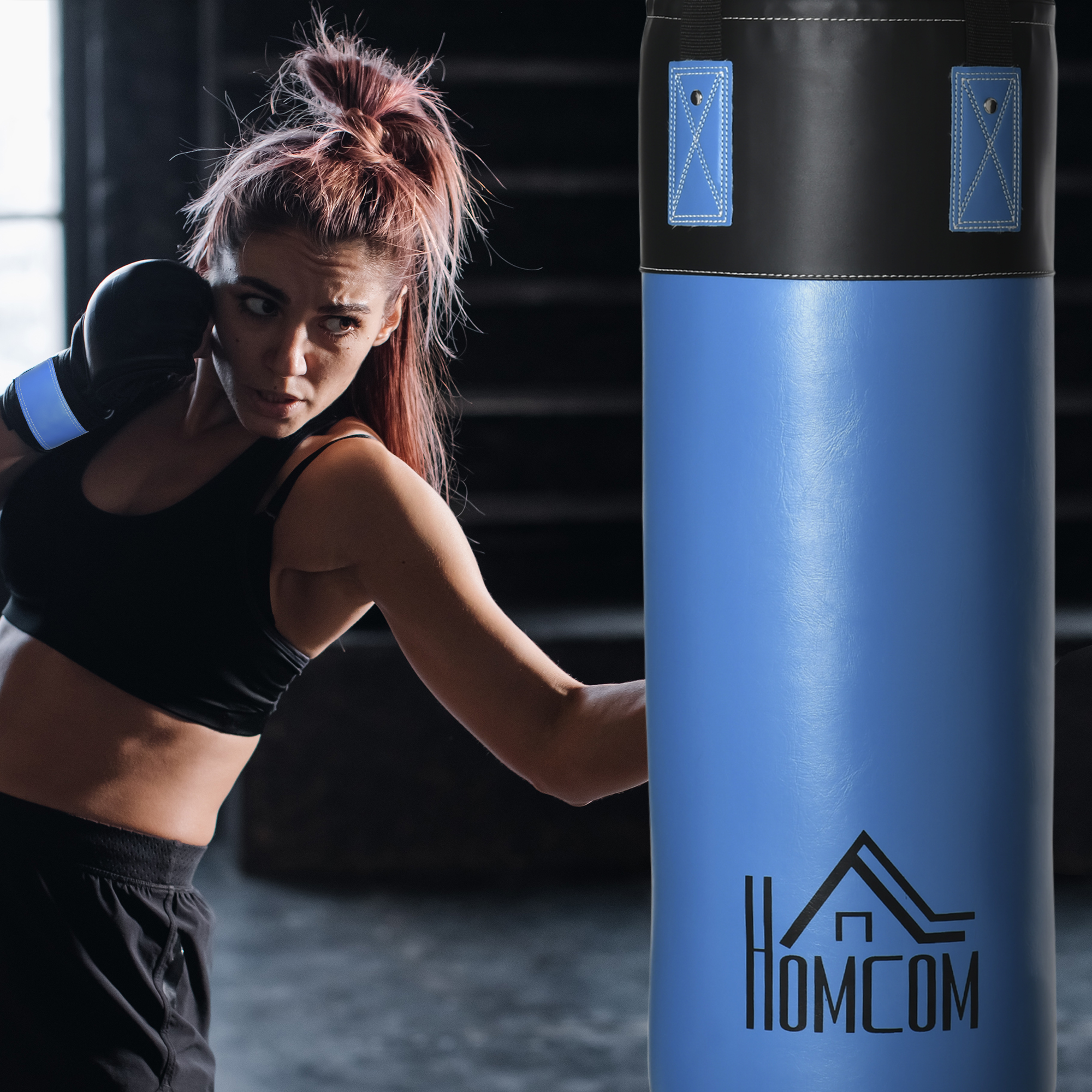 Homcom Set Sacco da Boxe da Appendere con Guantoni, Sacco per Pugilato a 3 Strati con Borsa di Trasporto, Blu