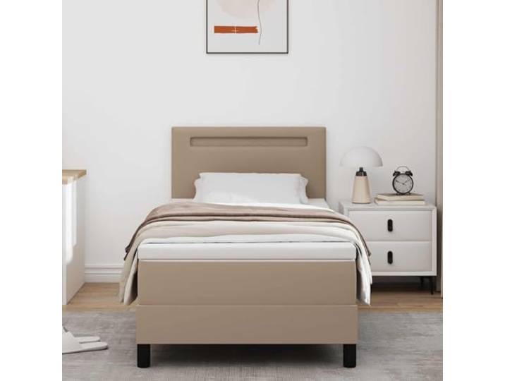 WDGJJFECNMUEHI Kunstleder Modernes Design Boxspringbett 90 x 200 cm Braun Boxspringbett mit Matratze Cappuccino 90x200 cm Kunstleder LED Bett mit Bettkasten Topper