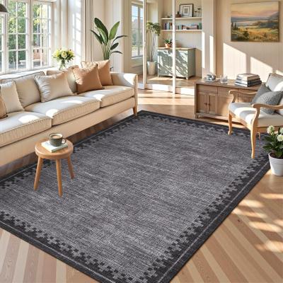 Garvee Modern Check Border Washable Area Rug