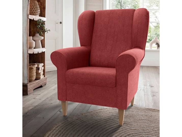 Livetastic Ohrensessel Asino, Rot, Holz, Buche, Uni, 80x102x86 cm, Stoffauswahl, Wohnzimmer, Sessel, Polstersessel