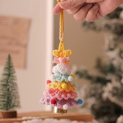 Inspired Deals Hand Knitted Christmas Crochet Tree Ornaments With Bells Decorative Holiday Accents macaron