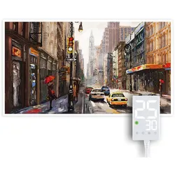 Heidenfeld Infrarotheizung HF-HP105, mit Bild, 16 Motive, 10 J. Garantie, Thermostat, Wandmontage (1000 Watt, Urban Street)