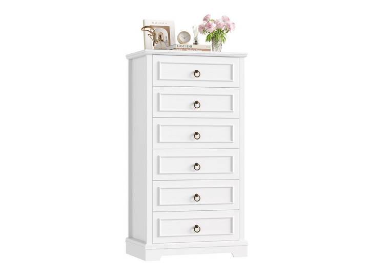 HOMECHO Hochkommode, 131cm Hoch Kommode mit 6 Schubladen, Weiß