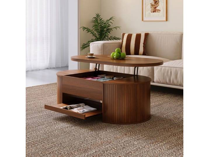 Table basse relevable Plateaux relevable et extensible côtés bois courbé Multifonctionnelle pour salon
