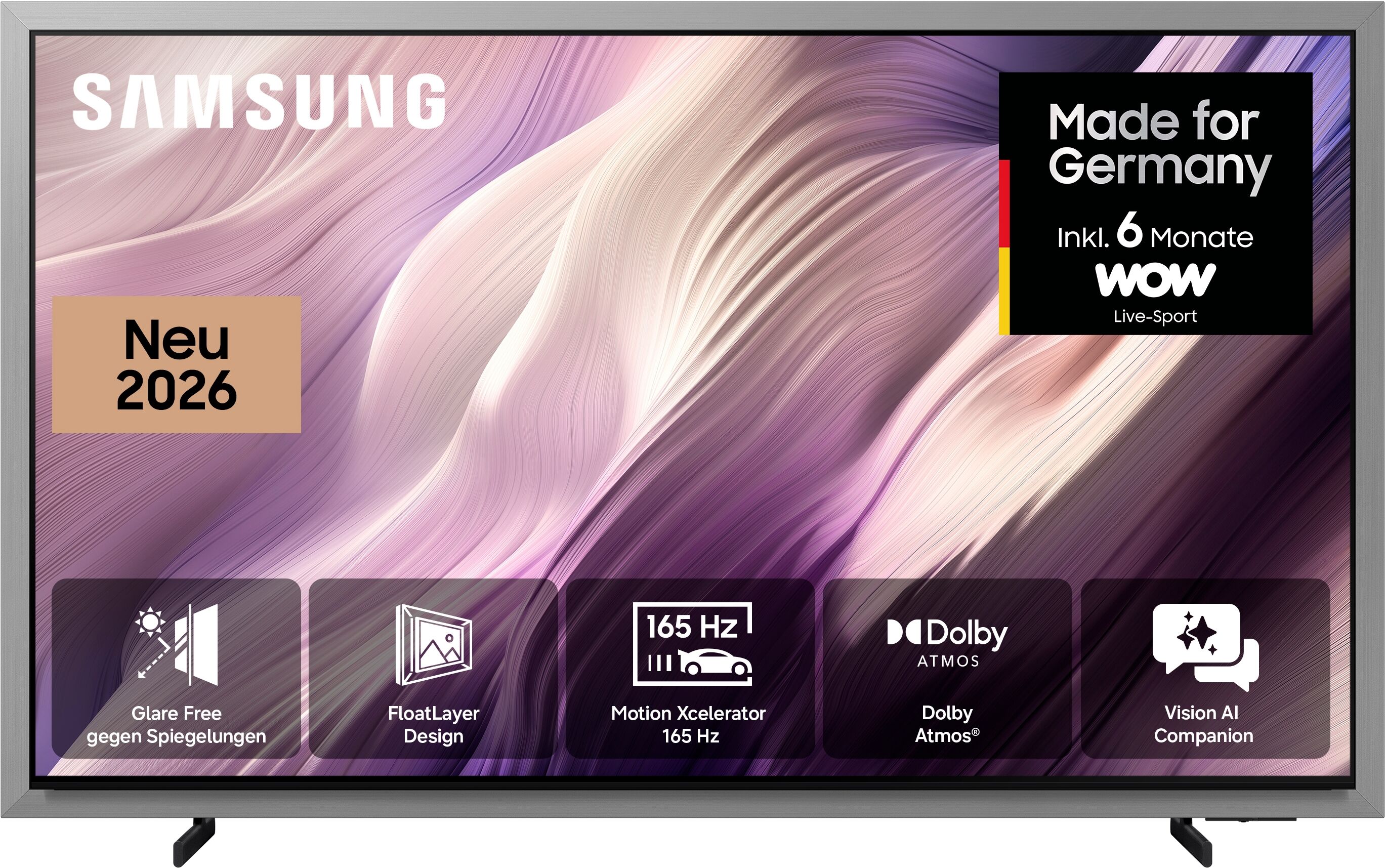 Samsung OLED-Fernseher "GQ55S99HAT", Energieeffizienz: G, schwarz (titan schwarz), 55 ″, Fernseher, Antireflexion mit Glare Free, Art Mode, DolbyAtmos, Design Wandmontage, OLED-Fernseher