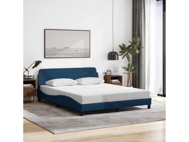 Atmungsaktiver Stoff Stabile Stützbeine Dover Blau 160x200 cm Bettgestell mit Kopfteil Dover Blau 160x200 cm Stoff Polsterbett mit Lattenrost stabil und langlebig
