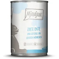 MJAMJAM Leckere Mahlzeit 400g Dose Katzennassfutter 6 x 400 Gramm zarte Ente & Geflügel an leckeren Möhrchen