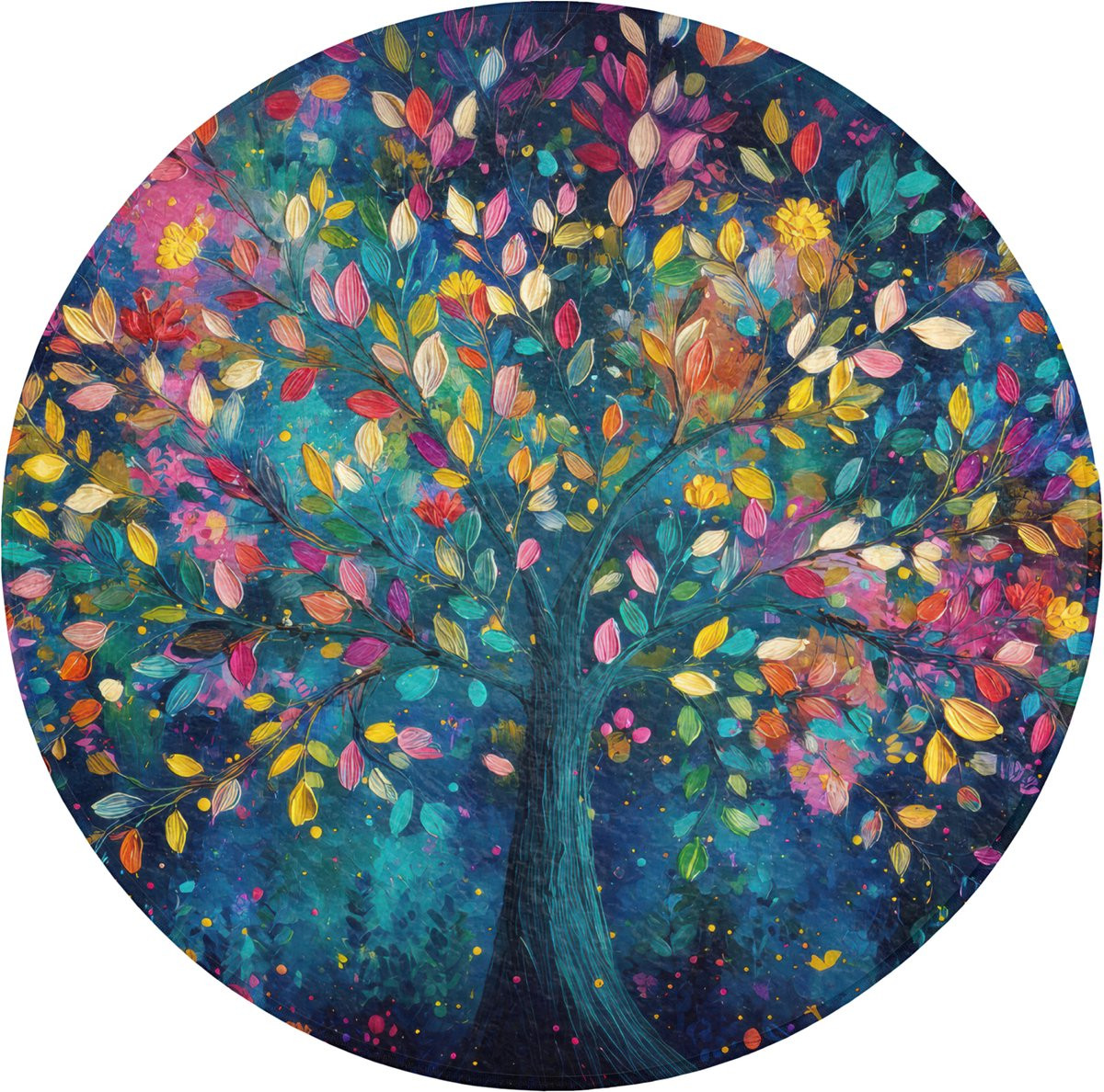 OnlyWow Antislip WC mat rond met abstract boomontwerp - Kleurrijk