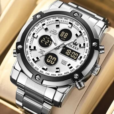 Uplift Picks OLEVS Mens Multifunction Watch Waterproof Luminous Digital Wristwatch white