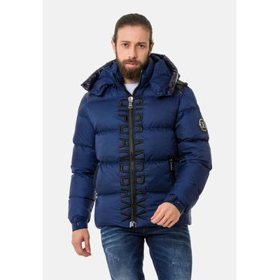 Winterjacke CIPO & BAXX "Winterjacke", Herren, Gr. S, blau, Stoff, 100% Polyester, unifarben, regular fit normal, Jacken Winterjacke, mit modischen Schriftzug