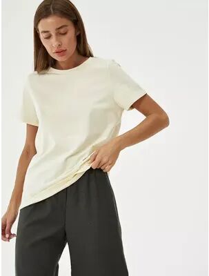 Inspire Daily Merch Summer Cotton Women's Casual Short Sleeve T Shirt Loose Fit & Stylish Basic Top For Everyday Wear pearl White l