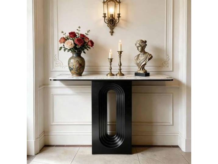 Konsolentisch Schmal Modern mit Sintersteinplatte und Massivholzplatte Konsolentisch Schmal Modern mit Sintersteinplatte und Massivholzplatte