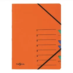 Pagna Eckspann-Ordnungsmappe Easy, 7 Fächer, orange, farbige Taben, Beschriftung: 1-7 zusätzlich Beschriftungslinien, Eckspannverschluss