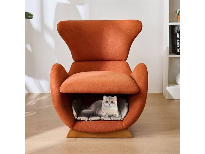 Fauteuil relax salon avec lit pour chat intégré chauffeuse 1 place pour salon ou fauteuil TV tissu anti-griffes rouge brique