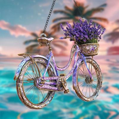 Uplift Picks Lavender Bicycle Suncatcher Floral Window Light Catcher Decor b