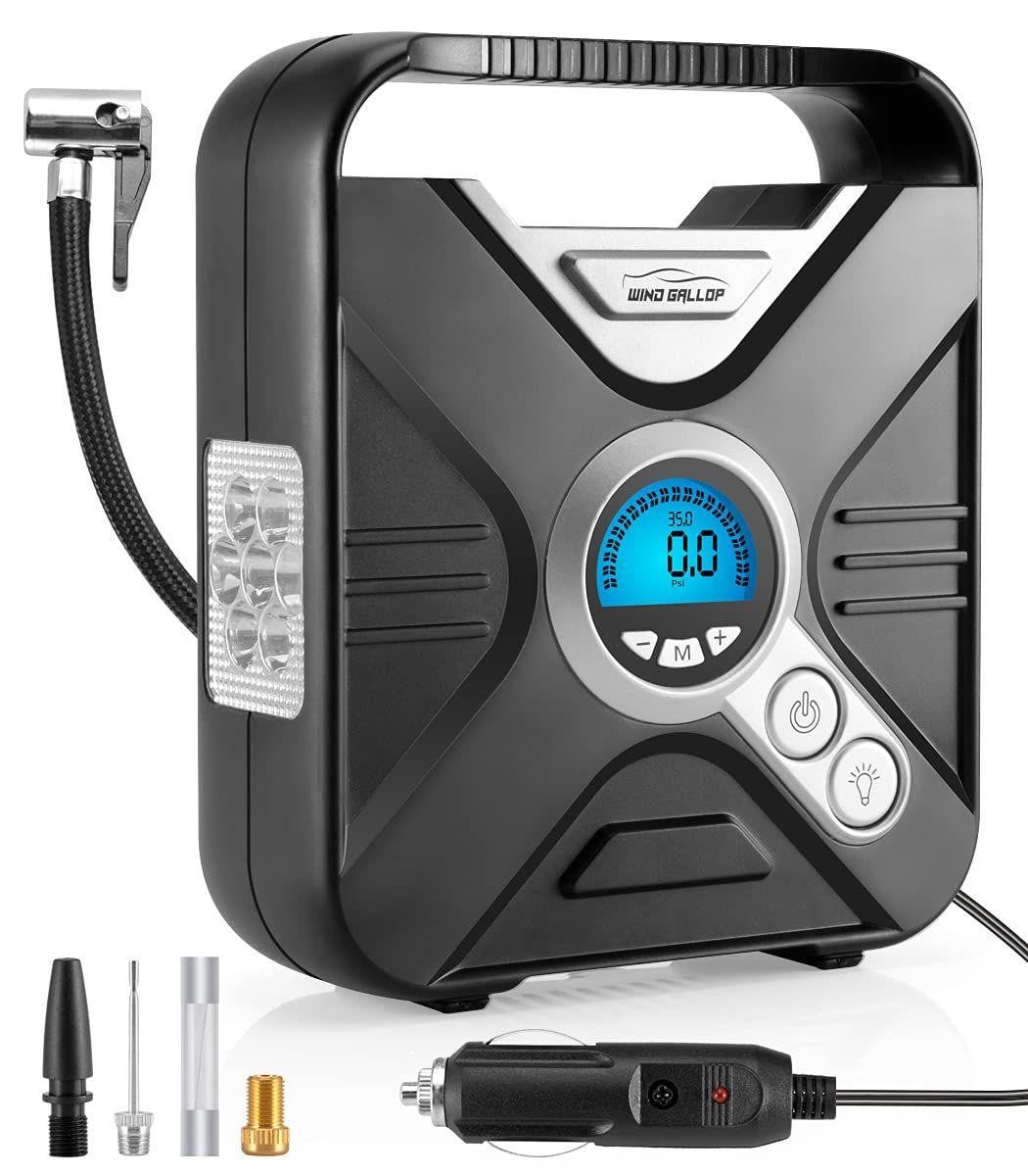 Selius Draagbare Luchtcompressor 12v met Digitale Bandenspanningsmeter en LED-licht