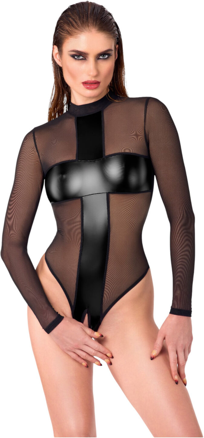 Noir - Sheer Crossed-Back Bodysuit (Black)