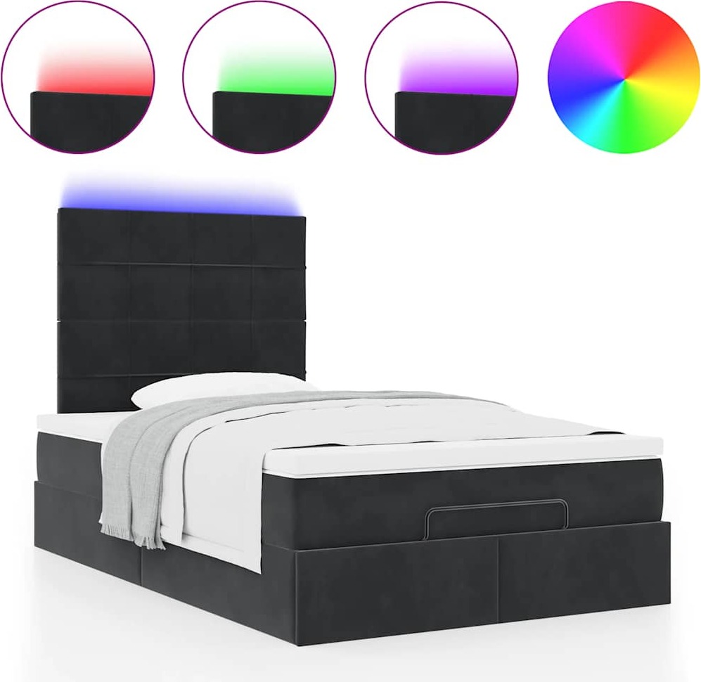 Ottoman Bett, Stauraumbett mit hydraulischem Hebemechanismus, Samt, Taschenfederkernmatratze, LED-Beleuchtung, 120x200 cm, Schwarz