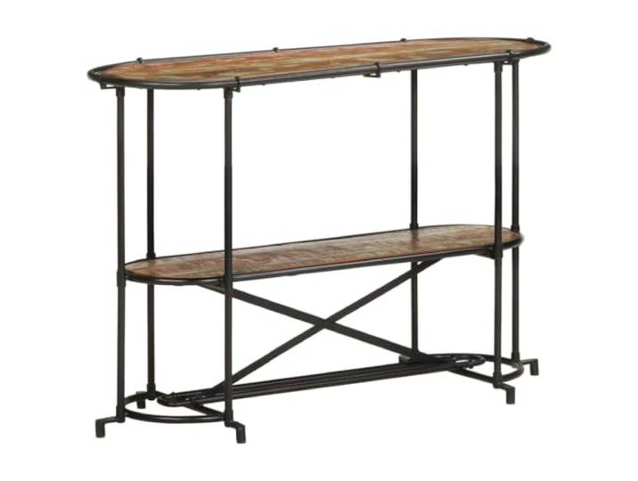 Konsolentisch 110x42x76 cm Massivholz aus Recyclingholz Eisen Rahmen Recyclingholz, industrielles Design, Eisenrahmen, offenes Fach, einzigartige Maserung